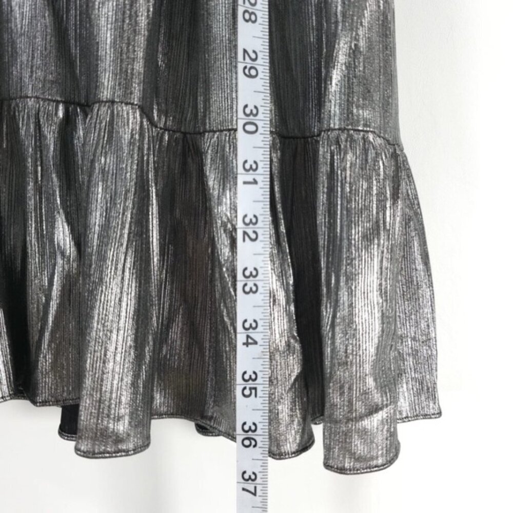 NWT REBECCA MINKOFF OLLIE Gray Silver GUNMETAL Shiny Button Mini Dress MEDIUM - Picture 12 of 16